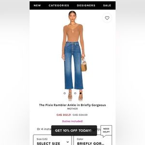 MOTHER Pixie Rambler Ankle Jean - NWT